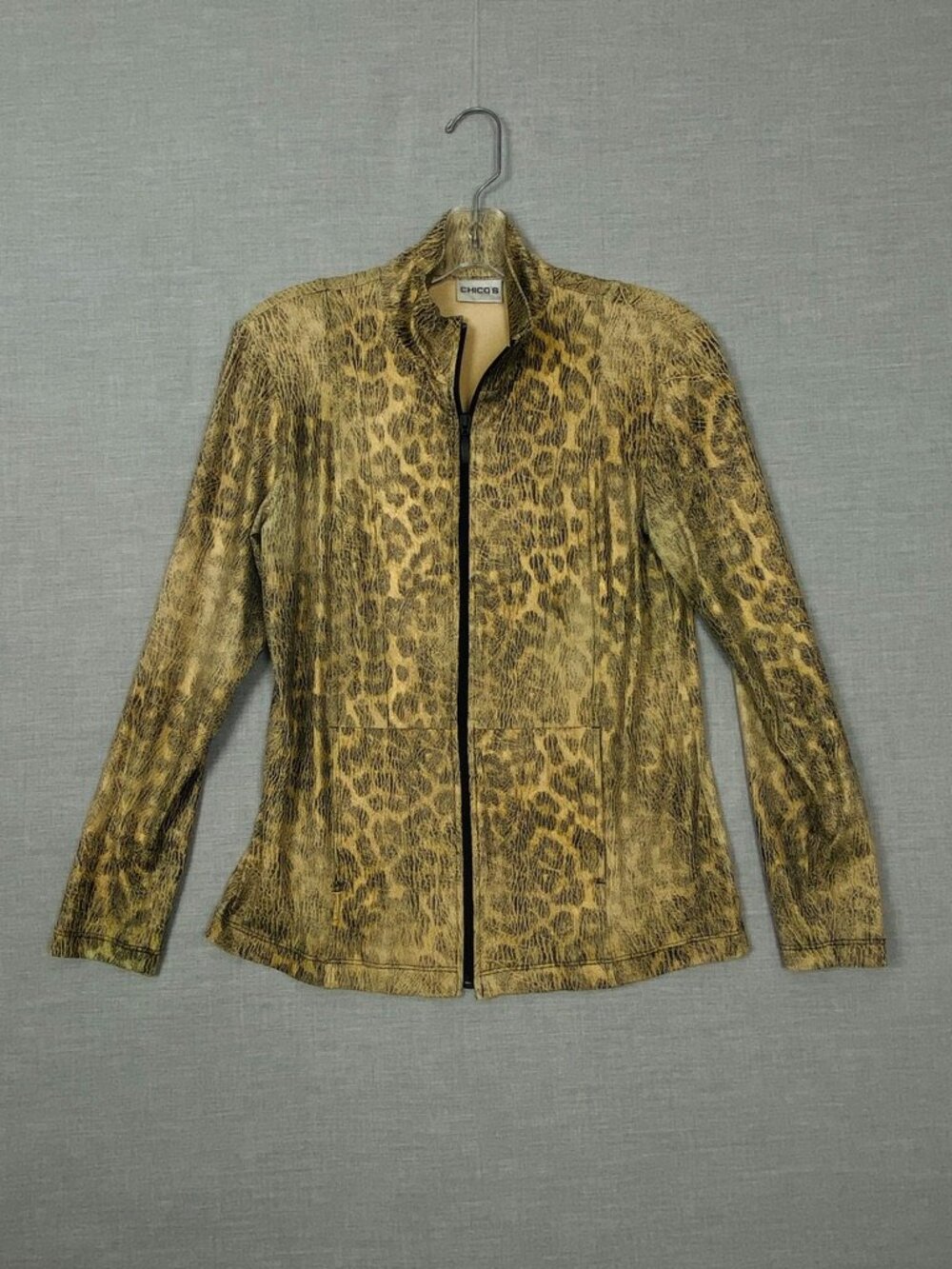 Chico's Zenergy Snakeskin Print Jacket Lightweight Satin Sz 0 Zipper Up Pockets